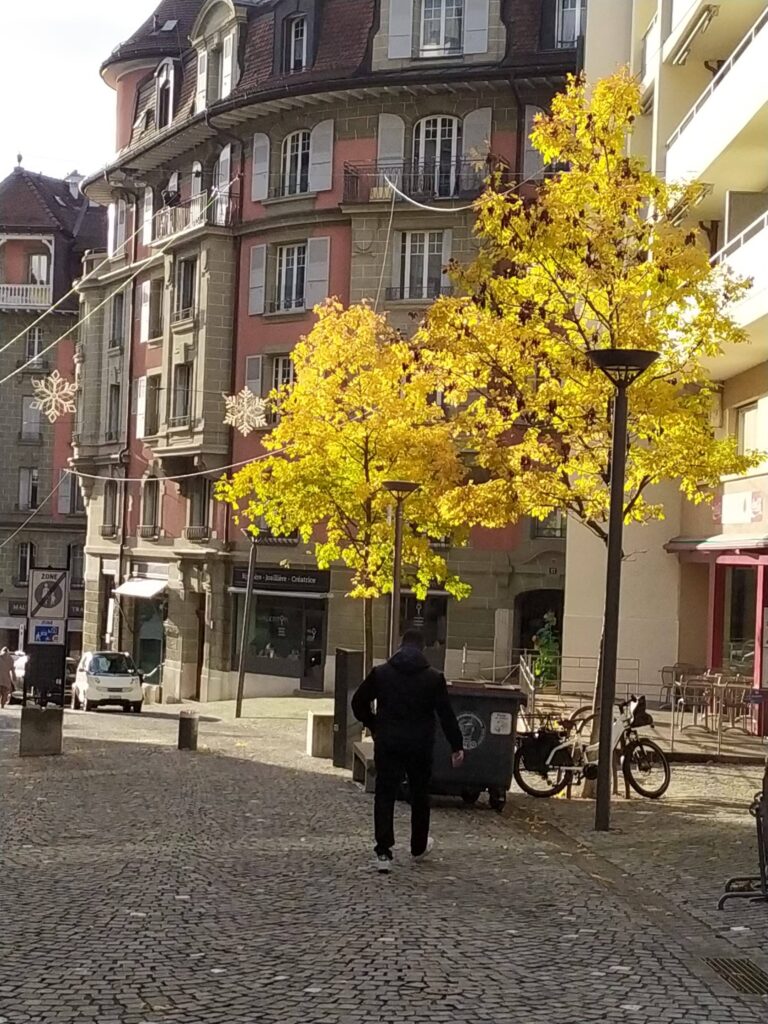 La rue Marterey au niveau du 25/56. Une silhoutte qui descend dans une lumière automnale.